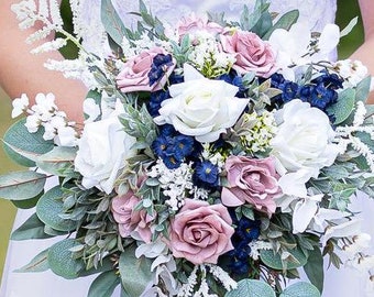 Dusty Rose and Navy Flowers, Mauve Wedding Bouquet, Pink Wedding Flowers, Custom Wedding bouquets