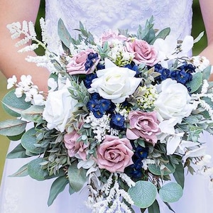 Dusty Rose and Navy Flowers, Mauve Wedding Bouquet, Pink Wedding Flowers, Custom Wedding bouquets