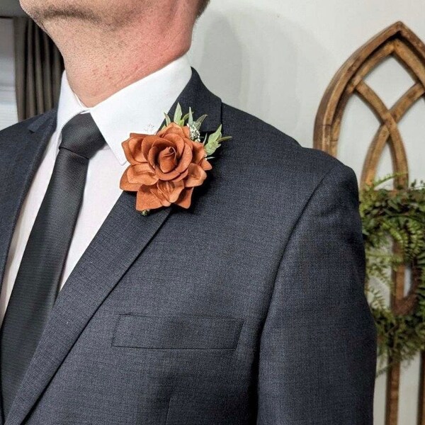 Terracotta gardenia Boutonnière, Gardenia boutonnière, Fall Boutonnière, Men’s wedding flower