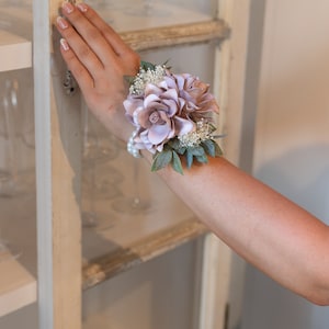 Dusty rose gardenia wrist corsage for Mom or Grandma, Mom wedding flower bracelet