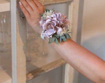 Dusty rose gardenia wrist corsage for Mom or Grandma, Mom wedding flower bracelet