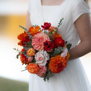 Bright colored Summer wedding bouquet, orange and pink Bouquet, spring bouquet, Vibrant wedding bouquet