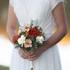 Terracotta and taupe bridesmaid bouquet, terracotta prom bouquet, boho homecoming bouquet
