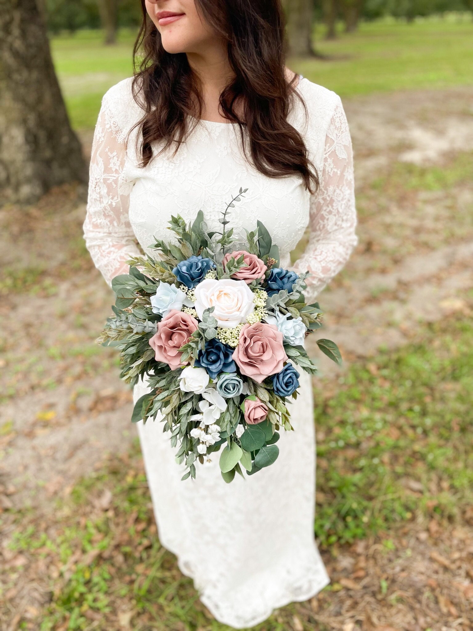 Light Dusty Rose and dusty blue Flowers, Bridal Bouquet, Mauve Wedding Bouquet, Pink Wedding Flowers, Custom Wedding bouquets