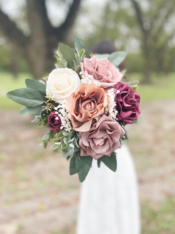 Burgundy, Champagne, Dusty Rose Wedding Bouquet, Bridesmaid