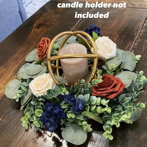 Terracotta, rust, navy, white Fall Wedding Centerpiece, Floral Ring Centerpiece, Burnt orange, Gold, Rust, Custom Fall Flowers, Boho