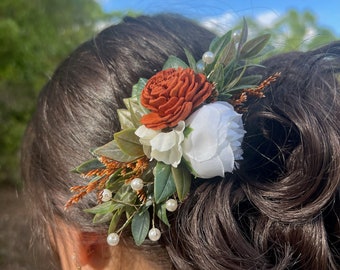 Hair piece for Bride, Burnt orange floral hair comb, terracotta wedding hair piece,  wedding accessories, bridal pin