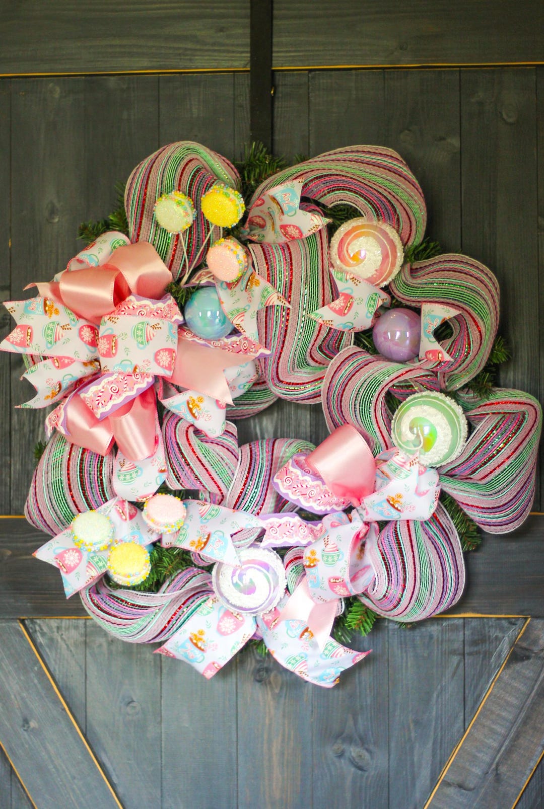 Whimsical Candyland Christmas Wreath | Pastel Holiday Door Decor ...
