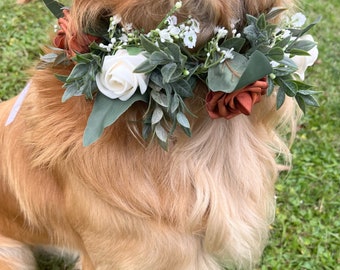 Wedding Dog Collar, Floral ring dog collar, terracotta and cream dog collar