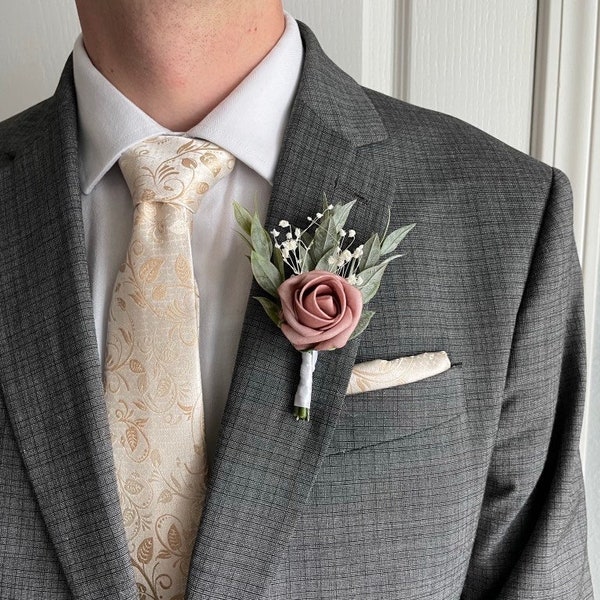 Dusty Rose Boutonnière, Pink boutonnière, Mauve Boutonnière, Men’s wedding flower