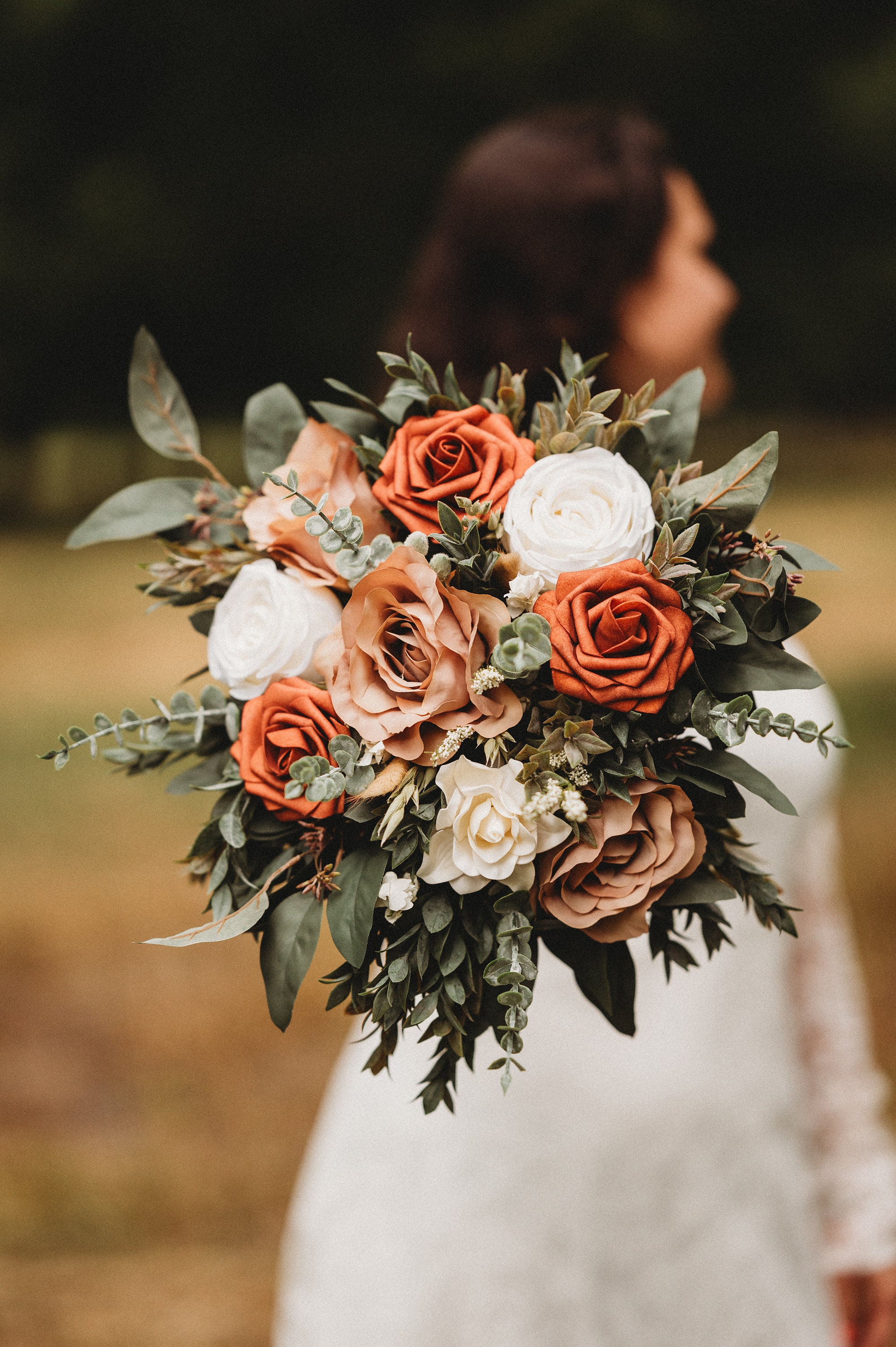 flower girl bouquet,Dusty blue , sage green,white rose, blush,baby’s  eucalyptus,bridesmaids bouquet,flower wedding decorations