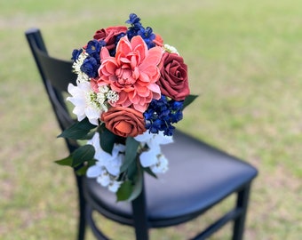 Terracotta, rust, and navy Chair decorations for wedding, SET OF 8, aisle decorations, pew flowers for wedding, chair flowers