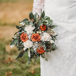 Terracotta and burnt orange, sage green, taupe, terracotta and ivory bouquet, boho bouquet, fall bouquet, bridal bouquet