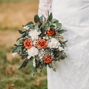 Terracotta and burnt orange, sage green, taupe, terracotta and ivory bouquet, boho bouquet, fall bouquet