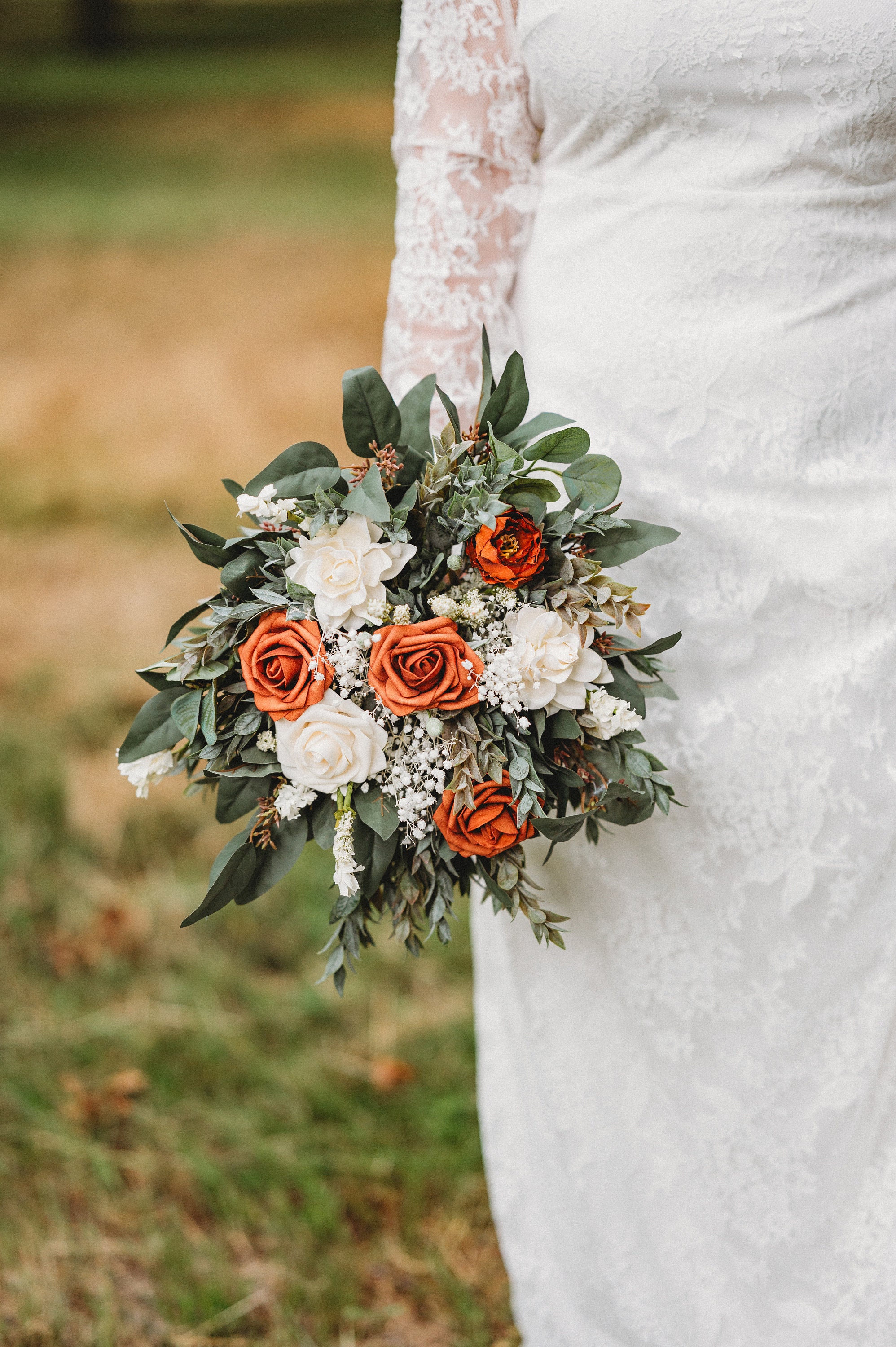 Terracotta Boho Bridal Bouquet, Silk Wedding Flowers - Etsy