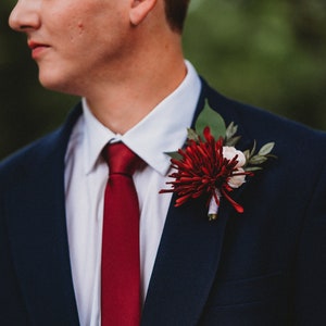 Burgundy Dahlia boutonniere, Men's Wedding Flower