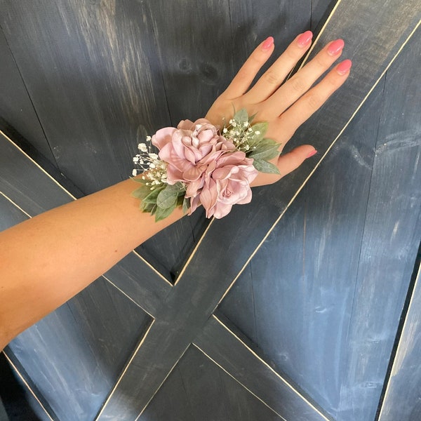 Dusty Rose Gardenia Handgelenk Corsage für Mama oder Oma, Mama Hochzeit Blumenarmband
