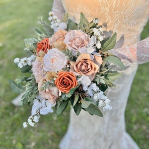 Terracotta Boho wedding bouquet, neutral colored wedding flowers, bouquet with dried naturals