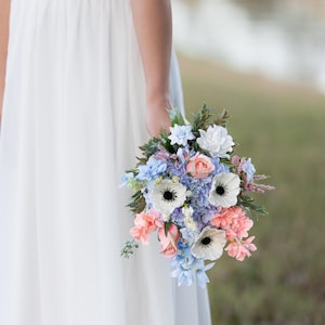 Pastel prom bouquet, light blue and pink prom bouquet, romantic homecoming bouquet
