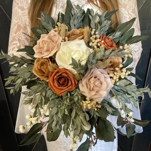 Terracotta Boho wedding bouquet, neutral colored wedding flowers, bouquet with dried naturals