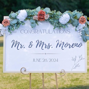 Terracotta and Beige Fall Wedding Sign Swag, Floral Sign Decor, Burnt orange, Gold, Rust, Custom Fall Flowers, Boho
