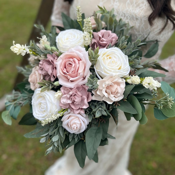 Blush, Nude, and Dusty Rose Flowers, Spring Wedding Bouquet, Pink Wedding Flowers, Custom Wedding Flowers, Gardenia Corsage