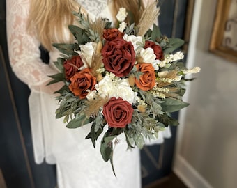 Terracotta and Rust Fall wedding bouquet, Burnt orange, Gold, Rust, Custom Fall Flowers, Boho bouquet
