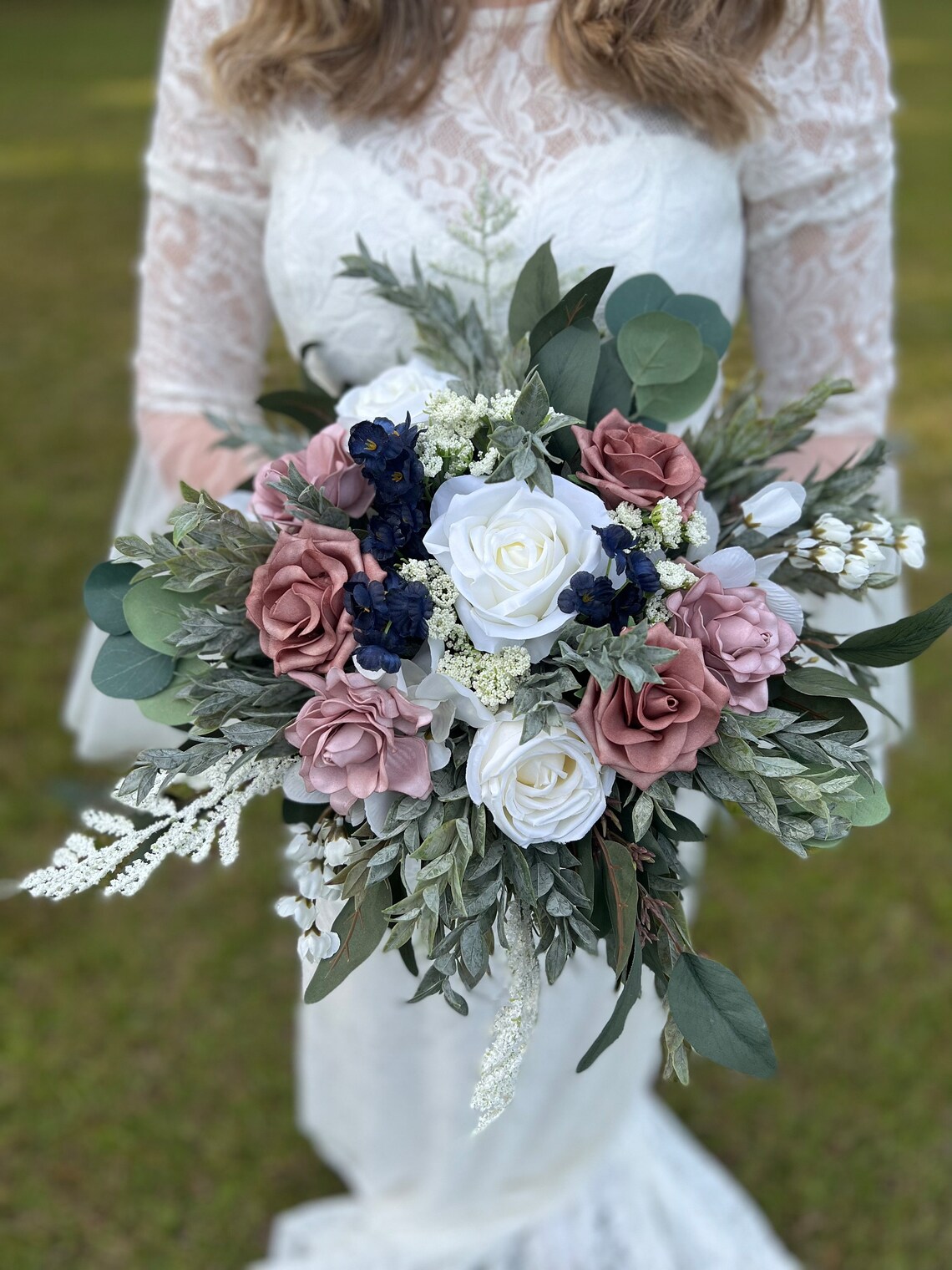 Dusty Rose and Navy Flowers Mauve Wedding Bouquet Pink Bridal