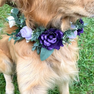 Wedding Dog Collar, Floral ring dog collar, Plum and Lavender dog collar