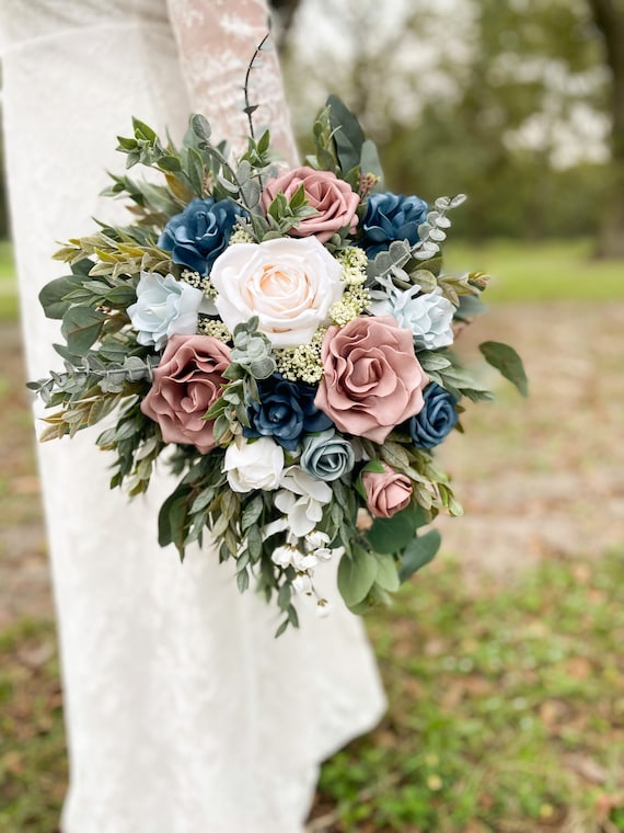 Light Dusty Rose and dusty blue Flowers, Bridal Bouquet, Mauve Wedding  Bouquet, Pink Wedding Flowers, Custom Wedding bouquets