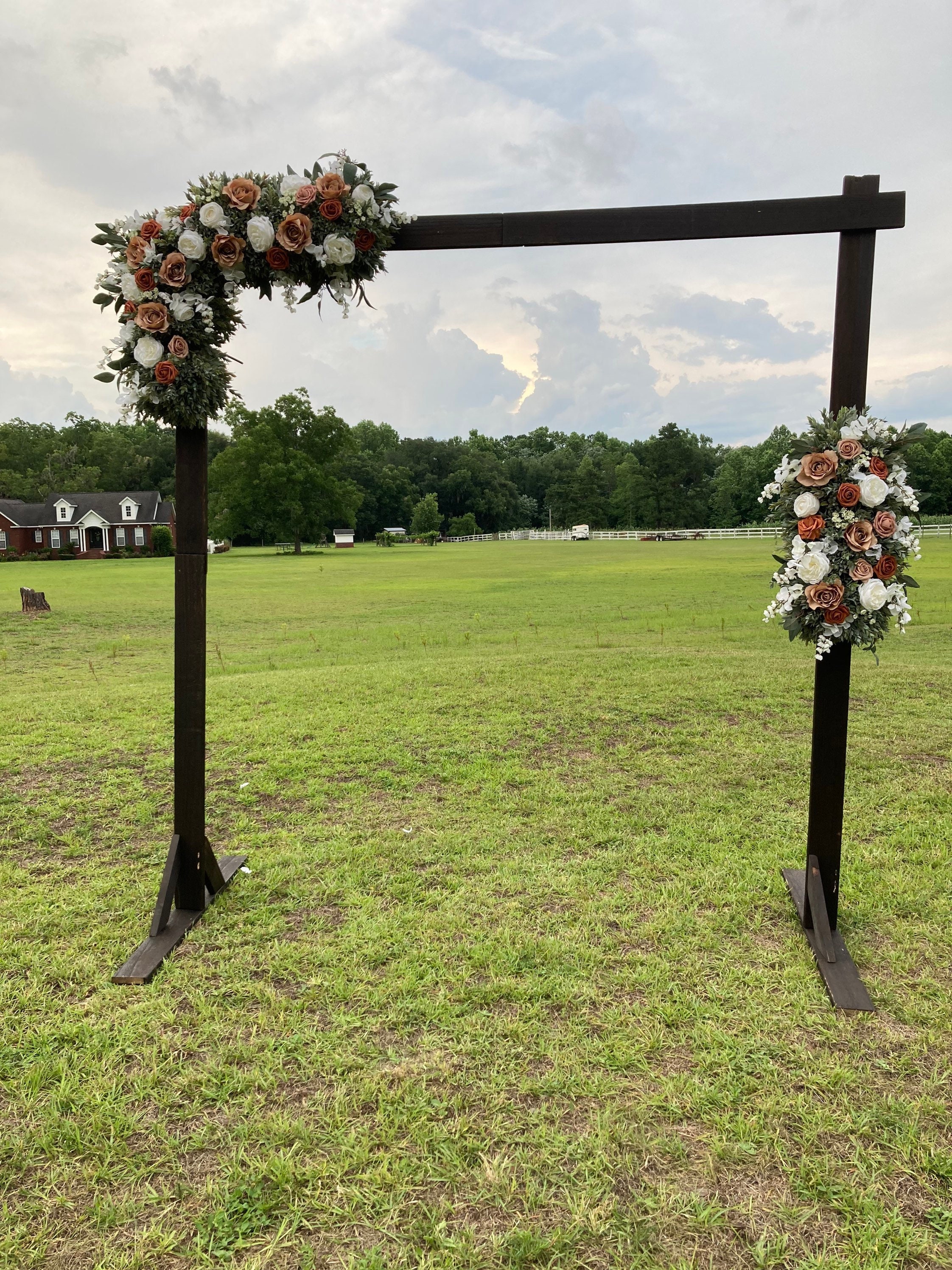 Terracotta and Beige Arbor swags, Fall Arbor decor, Wedding arch flowers