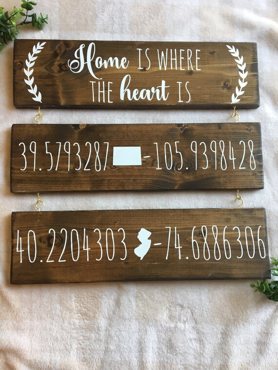 Home Is Where The Heart Is Coordinates Sign Latitude And Etsy
