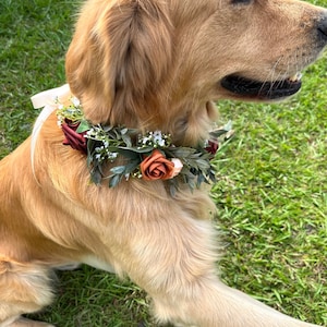 Wedding Dog Collar, Floral ring dog collar, Terracotta and rust dog collar