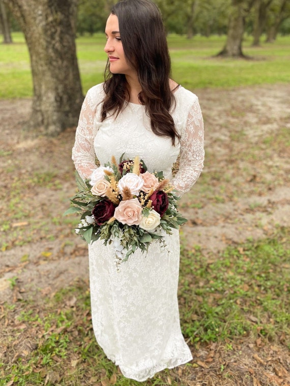 white christmas dresses Champagne A-Line Wedding Gown w/ Lace Bodice & Plunging Neckline main image 1