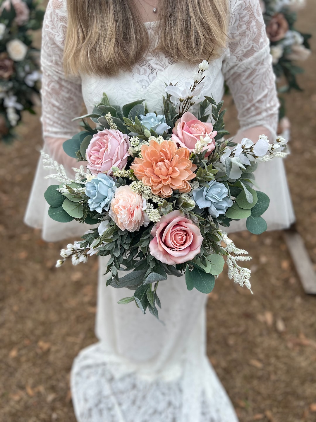 Dusty Blue, Blush, and Peach Wedding Flower, Spring Wedding Flowers, Pastel  Wedding Flowers - Etsy, image size:1080x1440