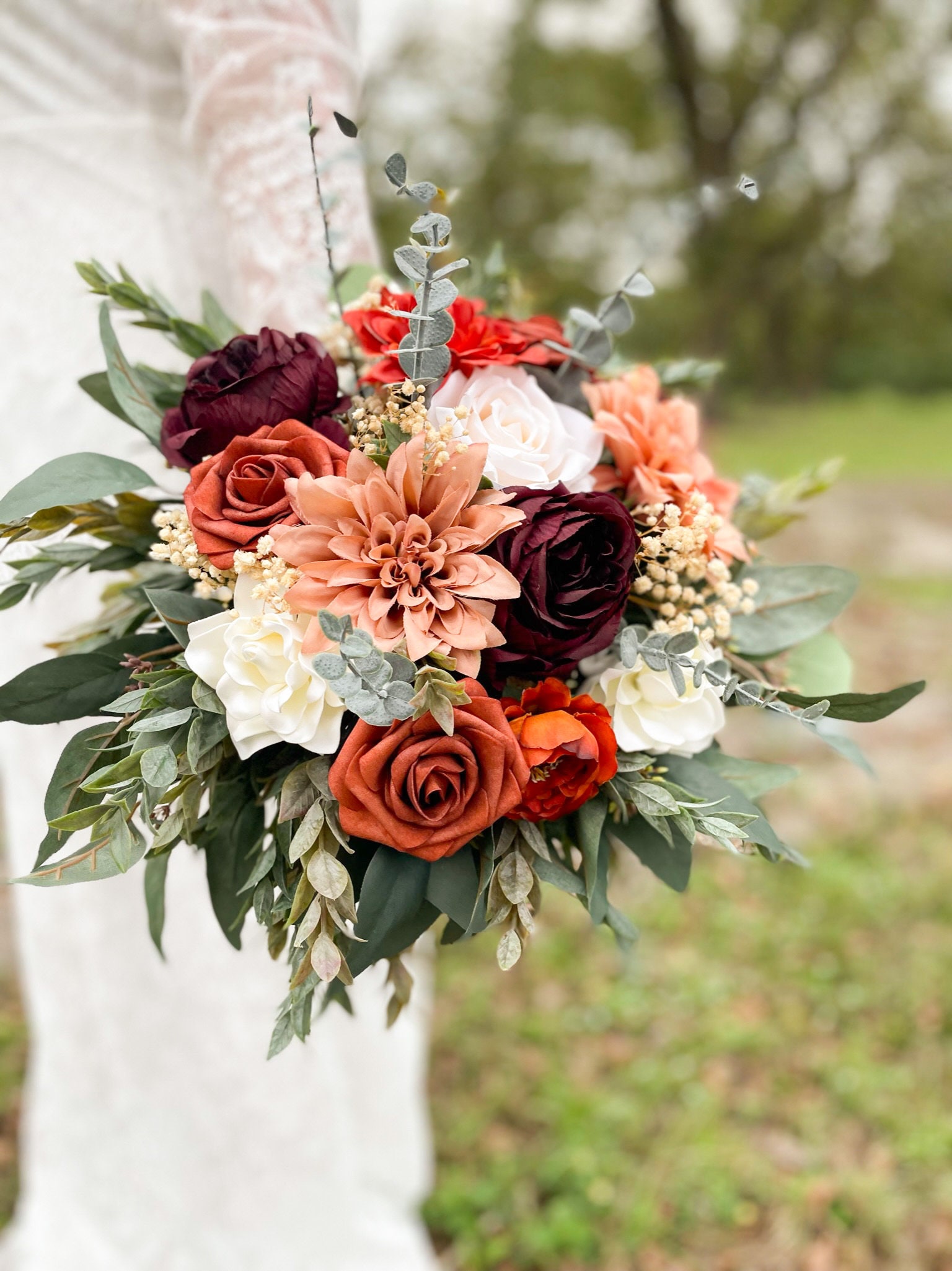 terracotta Bouquet Rinlong Set of 2 Fall Wedding Bouquets for Bridesmaids Burnt Orange  Terracotta Bridesmaid Bouquet Wedding Ceremony : : Home \u0026  Kitchen