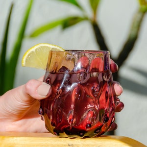 Handmade Cherimoya Glass Cup - Passion Fruit Purple - Tropical Cocktail - Stemless Wine Glass