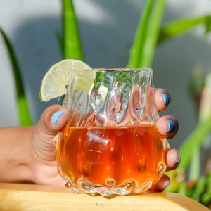 Handmade Cherimoya Glass Cup - Coconut - Tropical Cocktail - Stemless Wine Glass