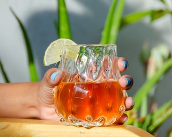 Handmade Cherimoya Glass Cup - Coconut - Tropical Cocktail - Stemless Wine Glass