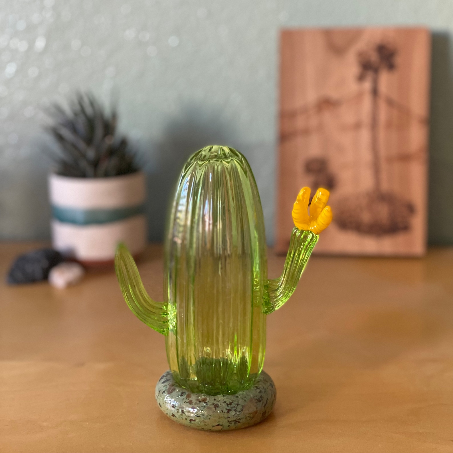 Saguaro Sculpture - Glass Cactus - Cacti Lover - Yellow