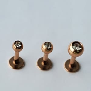 Rose Gold Gem Labrets CZ 16g 6mm 8mm 10mm Labret Flat Back Tragus Triple Forward Helix Set Ear Cartilage Stud