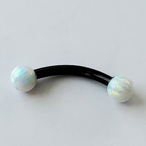White Fire Opal w/Black Curved Barbell 18g 16g 6mm 8mm 10mm, Septum, Tragus, Lip, Eyebrow, Ear, Cartilage, Daith, Rook, Helix
