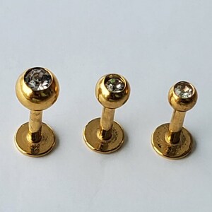 Gold Gem Labrets CZ 16g 6mm 8mm 10mm Labret Flat Back Tragus Triple Forward Helix Set Ear Cartilage Stud