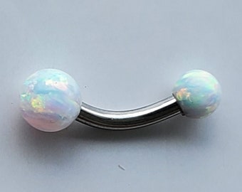 White Fire Opal Curved Barbell 14g 6mm 8mm, 4mm and 5mm Balls, Navel, Belly Button, Shallow, Tiny, Small, Short, Micro, VCH