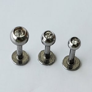 Gem Labrets CZ 18g 6mm 8mm 10mm Labret Flat Back Tragus Triple Forward Helix Set Ear Cartilage Stud