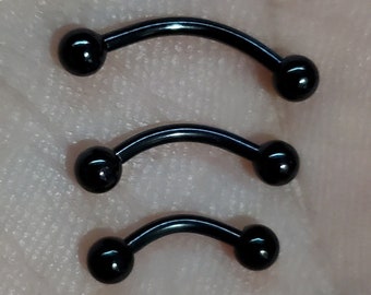 Black Curved Barbell 18g,16g, 14g 6mm 8mm 10mm, Septum, Tragus, Lip, Eyebrow, Ear, Cartilage, Daith, Rook, Helix, Retainer