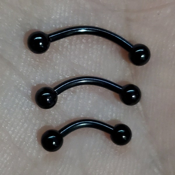 Black Curved Barbell 18g,16g, 14g 6mm 8mm 10mm, Septum, Tragus, Lip, Eyebrow, Ear, Cartilage, Daith, Rook, Helix, Retainer