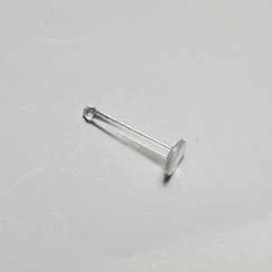 May include: A clear plastic nose ring with a flat, round end.