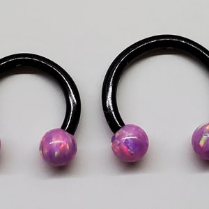 Pink Opal on Black Circular Barbell 18g or 16g, 6mm 8mm 10mm, Septum, Tragus, Lip, Eyebrow, Ear, Cartilage, Daith, Rook, Helix