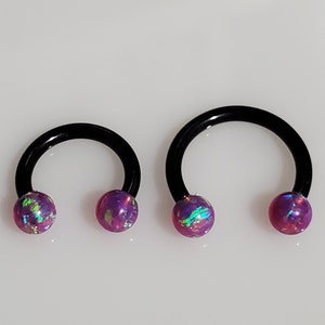 Magenta Opal on Black Circular Barbell Horseshoe 18g or 16g, 6mm 8mm 10mm, Septum, Tragus, Lip, Eyebrow, Ear, Cartilage, Daith, Rook, Helix